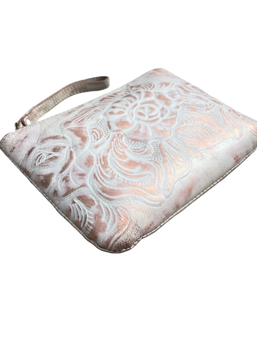 Patricia Nash White & Rose Gold Embossed Floral Wristlet - Picture 3 of 8